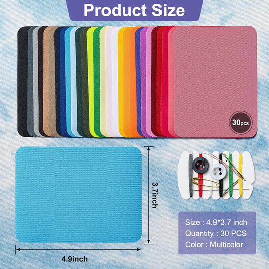 Iron Patches, 30 Piece 3.7 X 4.9 Inch Multi-Colored Fabric Repair Kit, 29 Shades Iron on Patches for Jeans, Shirts, Clothes, Pants