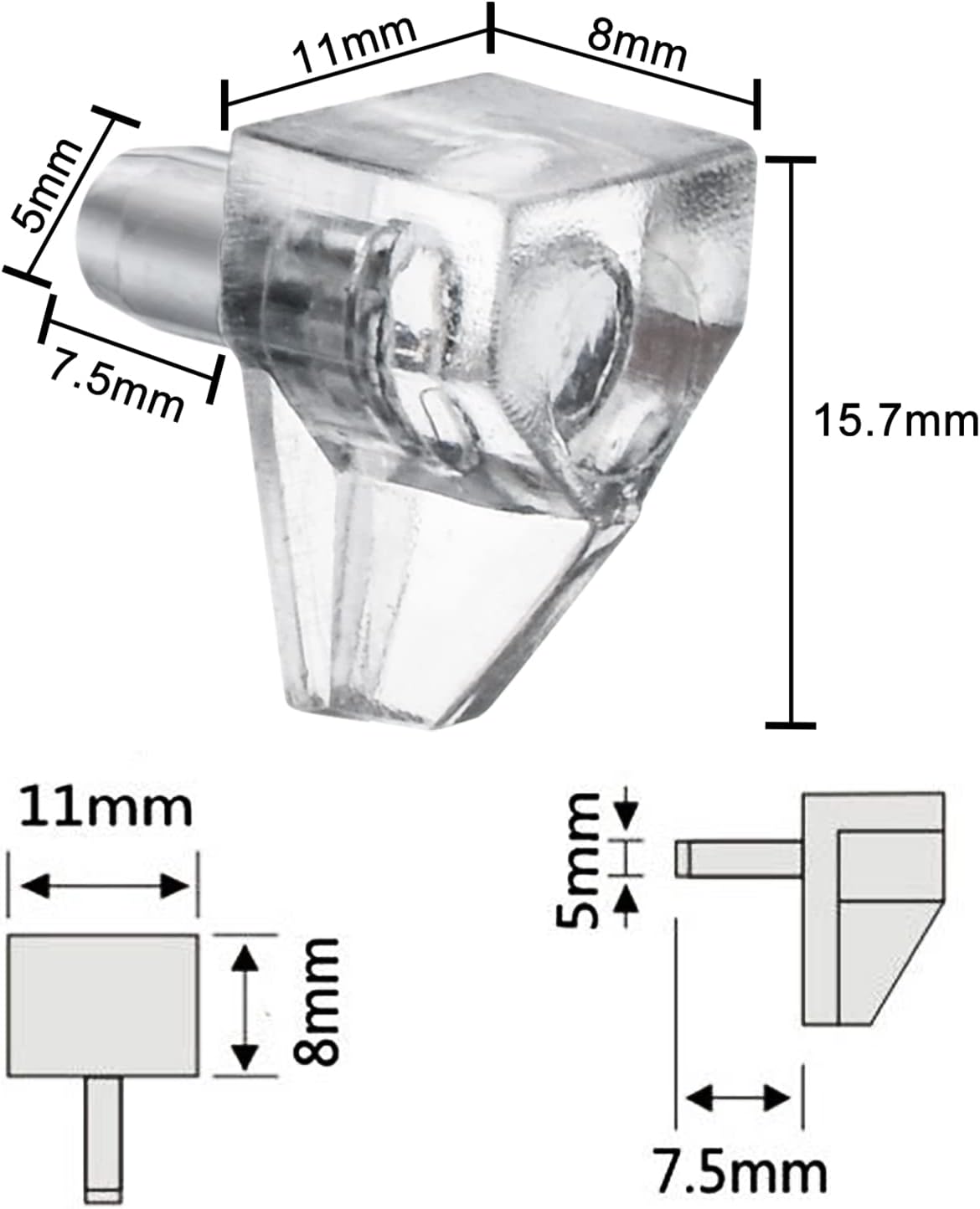 5mm Shelf Pegs 50 Pack Clear Crystal Plastic Cabinet Shelf Pins Shelf Holder Pins Replacement Pegs for Kitchen Furniture Cabinet Bookcase