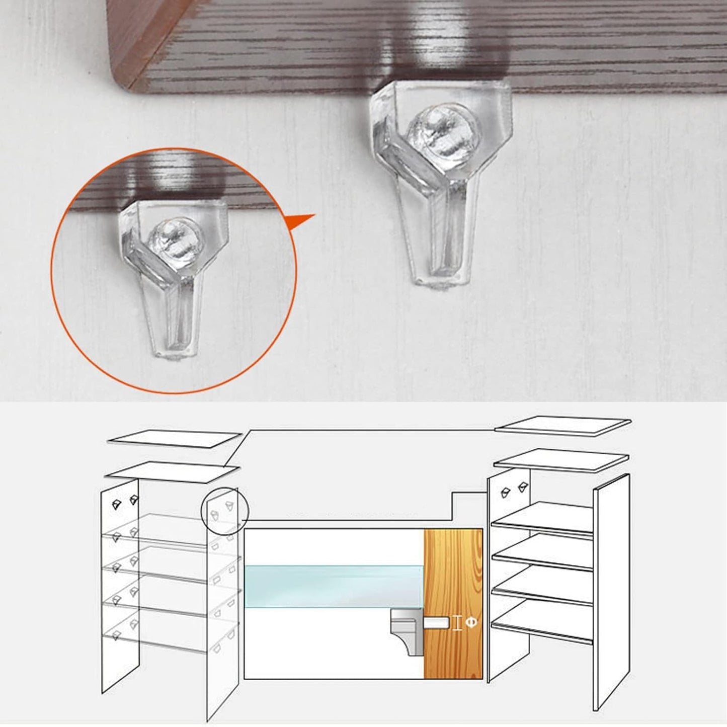 5mm Shelf Pegs 50 Pack Clear Crystal Plastic Cabinet Shelf Pins Shelf Holder Pins Replacement Pegs for Kitchen Furniture Cabinet Bookcase