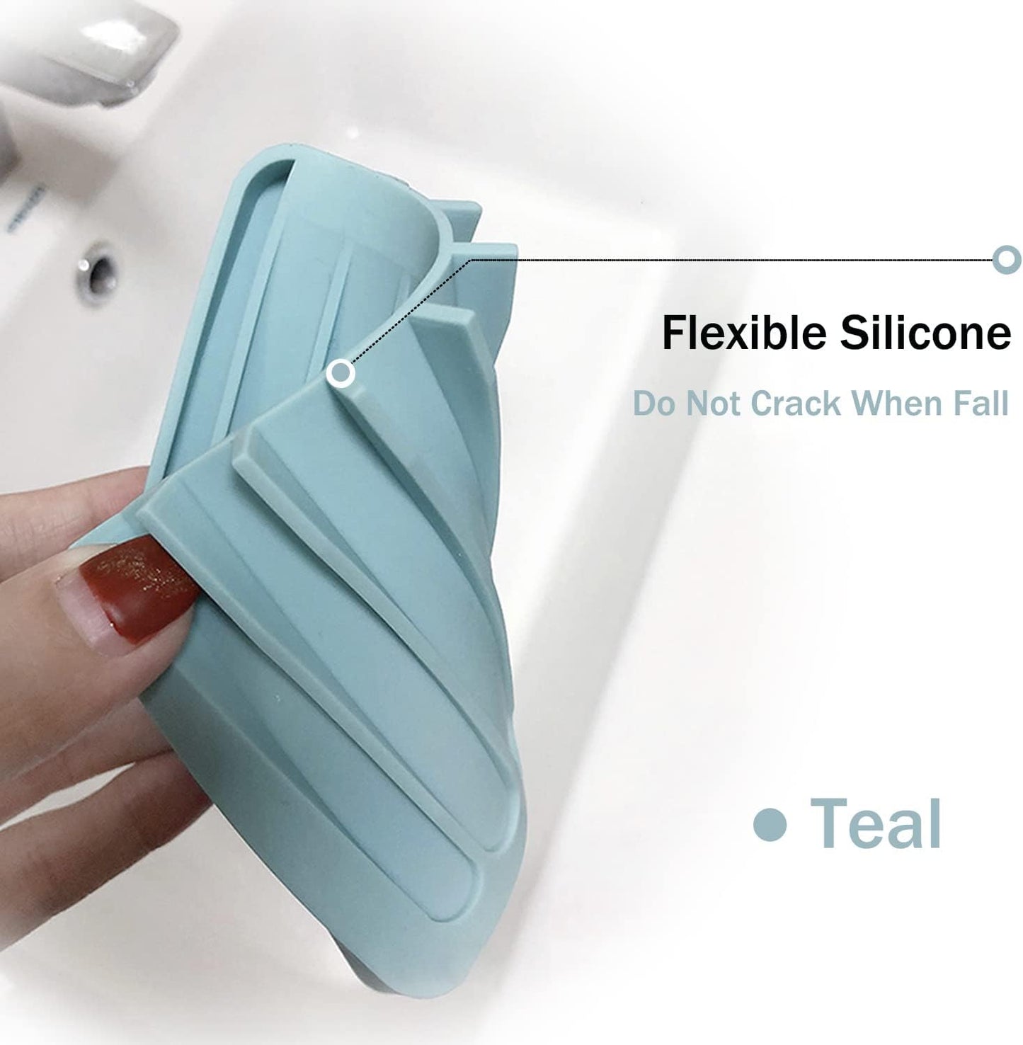 Self Draining Soap Dishes, 3 Pcs Silice Soap Saver, Waterfall Drainer Soap Holder for Bathroom, Extend Soap Life, Keep Soap Bars Dry Clean & Easy Cleaning (White, Gray, Teal)