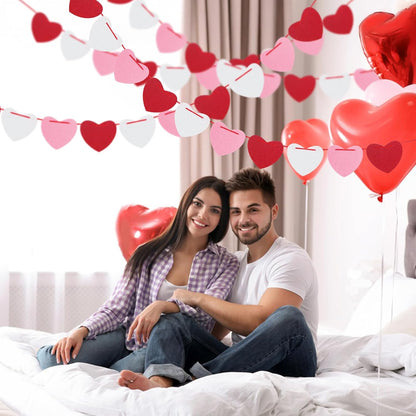 4Pack Heart Felt Garland - NO DIY Happy Valentines Day Decoration Red Pink White Felt Heart Hanging Garland Banner Galentines Day Decoration for Anniversary Birthday Wedding Party Decorations