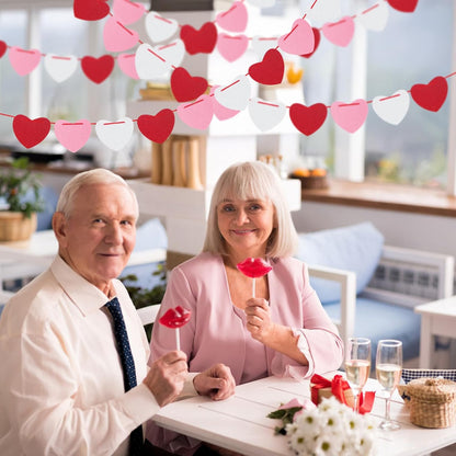 4Pack Heart Felt Garland - NO DIY Happy Valentines Day Decoration Red Pink White Felt Heart Hanging Garland Banner Galentines Day Decoration for Anniversary Birthday Wedding Party Decorations