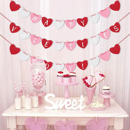4Pack Heart Felt Garland - NO DIY Happy Valentines Day Decoration Red Pink White Felt Heart Hanging Garland Banner Galentines Day Decoration for Anniversary Birthday Wedding Party Decorations