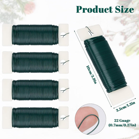 4 Pack Floral Wire, 131 Yards Paddle Wire 22 Gauge Florist Wire Green for Wreath Wire Making Craft, Floral Flower Arrangements and DIY Crafts, Garland