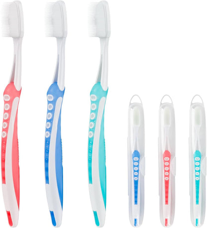 Petluno Nano Toothbrushes Medium Bristle Silicone for Sensitive Teeth and Gums Individually Wrapped Travel Toothbrush Set, Hard Multiple Colors (3 Box) 3 Box Pink Blue Green