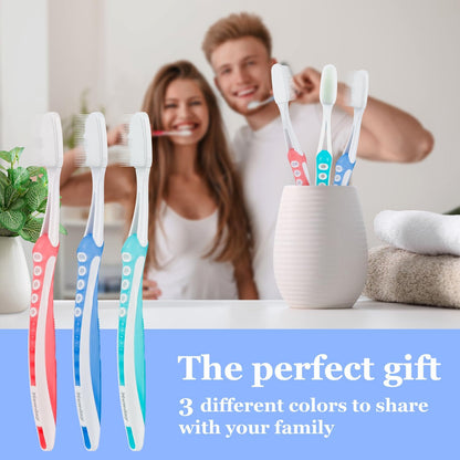 Petluno Nano Toothbrushes Medium Bristle Silicone for Sensitive Teeth and Gums Individually Wrapped Travel Toothbrush Set, Hard Multiple Colors (3 Box) 3 Box Pink Blue Green
