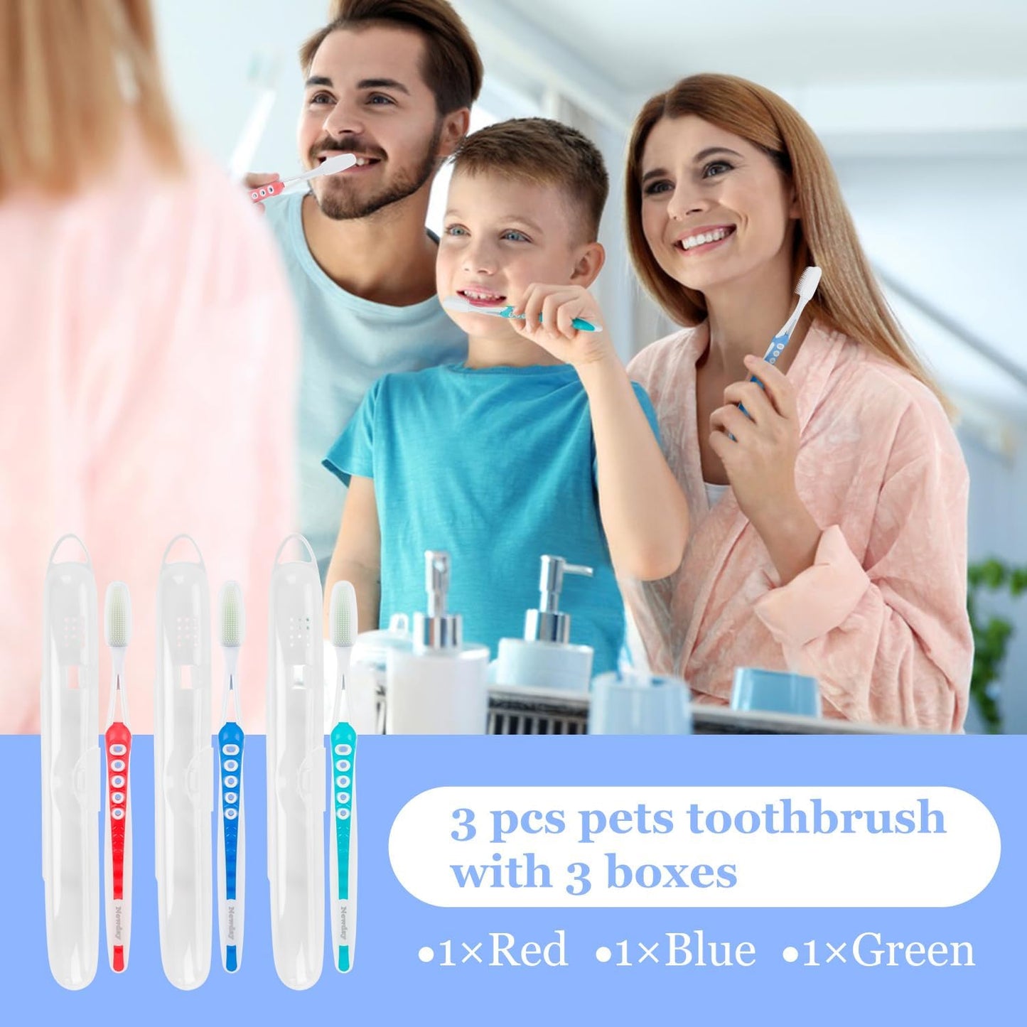 Petluno Nano Toothbrushes Medium Bristle Silicone for Sensitive Teeth and Gums Individually Wrapped Travel Toothbrush Set, Hard Multiple Colors (3 Box) 3 Box Pink Blue Green