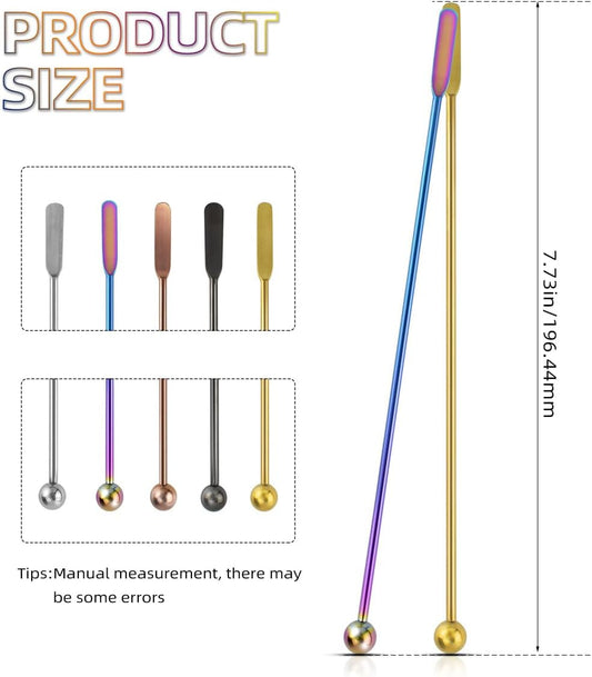 Coffee Stick Stainless Steel Swizzle Reusable Metal Stir Sticks Cocktail Drink Stirrer Spoon Beverage Stirrers with Small Rectangular Paddles Stirring Bar Set(7.73inch long)