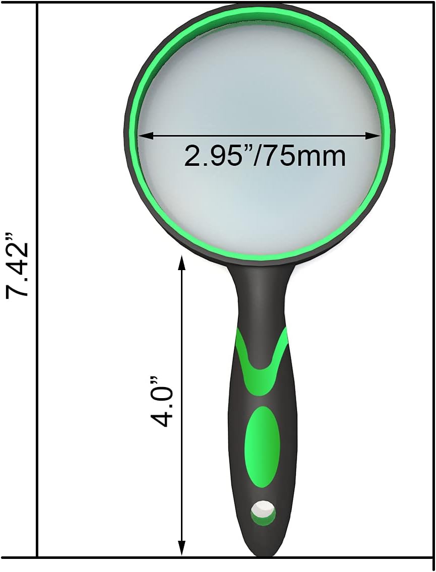 10X Shatterproof Magnifying Glass Large Handheld for Seniors Kids 75mm Lens with Non-Slip Rubber Handle Magnifier Reading Science Insect Hobby Observation