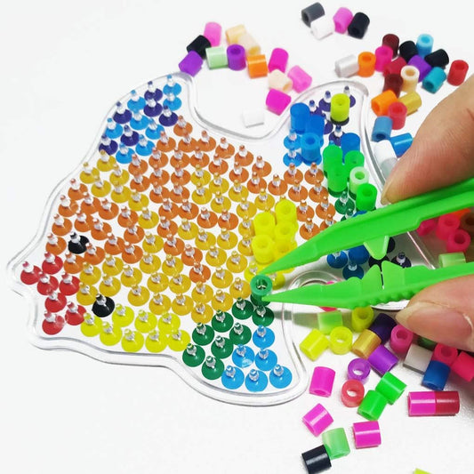 Three-Color Plastic Fuse Beads Tweezers Handmake Crafts, Manual DIY Creative Craft Game Tool for Kids(1 Pack of 6 Tweezers,White,Green,Blue)