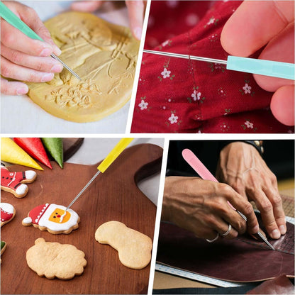 Cookie Decorating Scribe Supplies Icing Tool for Cake DIY Craft Leather Awl Sewing Stainless Steel Fondant Sugar Stir Needle Biscuit Pin Kit with Handle Baking Tool(12 Pieces