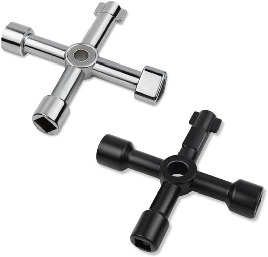 Triangle Multi-functional Sillcock Key 4 Way Square Wrench Water Utility Steel Tool for Electric Gas Meter Box Cupboard Cabinet Opening Spigots Faucet Valve 2 Paack Cross