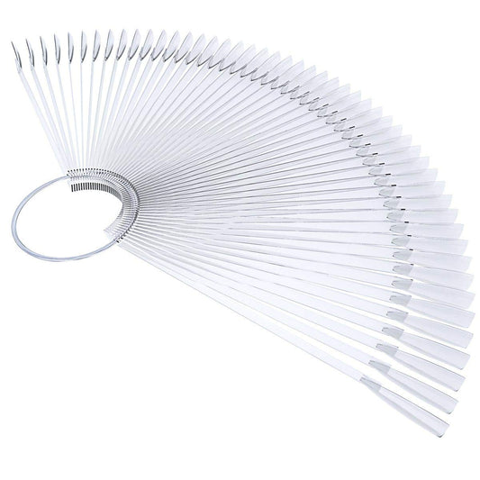 2 Set 100 Tips Clear Nail Art Swatches Sticks Polish Board Display Practice Tool Transparent Fan-shaped False with Metal Screw Ring Plastic Christmas Gift