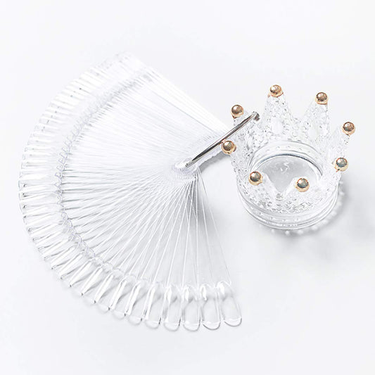 2 Set 100 Tips Clear Nail Art Swatches Sticks Polish Board Display Practice Tool Transparent Fan-shaped False with Metal Screw Ring Plastic Christmas Gift