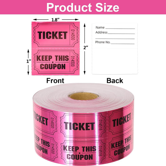 ceiba tree 1000 Raffle Tickets Double Roll Metallic Pink Foil Ticket for Events Carnivals Entry Class Reward Prizes Pink Party Supplies
