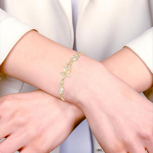 Gold Adjustable Bracelets for Women,Dainty Flower Bracelet Rhinestone Slider Floral Bracelet Floral Jewelry Adjustable Bridesmaid Bracelets Jewelry Gift