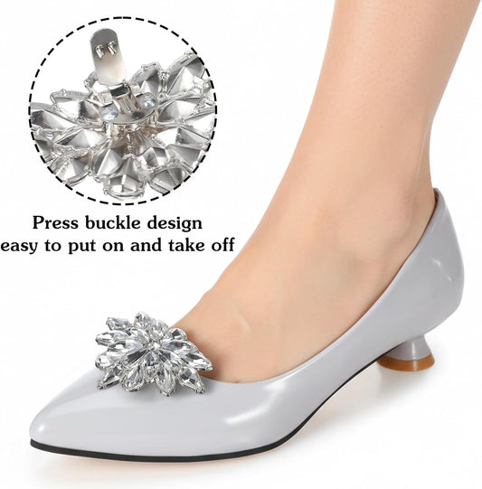 2 Pairs Rhinestone Shoe Clips for Women Dress Shoes, Bow Flower Brilliant Crystal Shoe Decor, DIY Shoes Detachable Buckle Wedding Party Accessories Mother Gifts(Sliver)