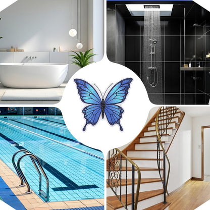 20 PCS Butterfly Non Slip Bathtub Stickers, Adhesive Anti Slip Decal Treads for Shower & Bath Tub with Scraper for Safety Bathroom Tubs, Shower Floor, Stairs(Blue)