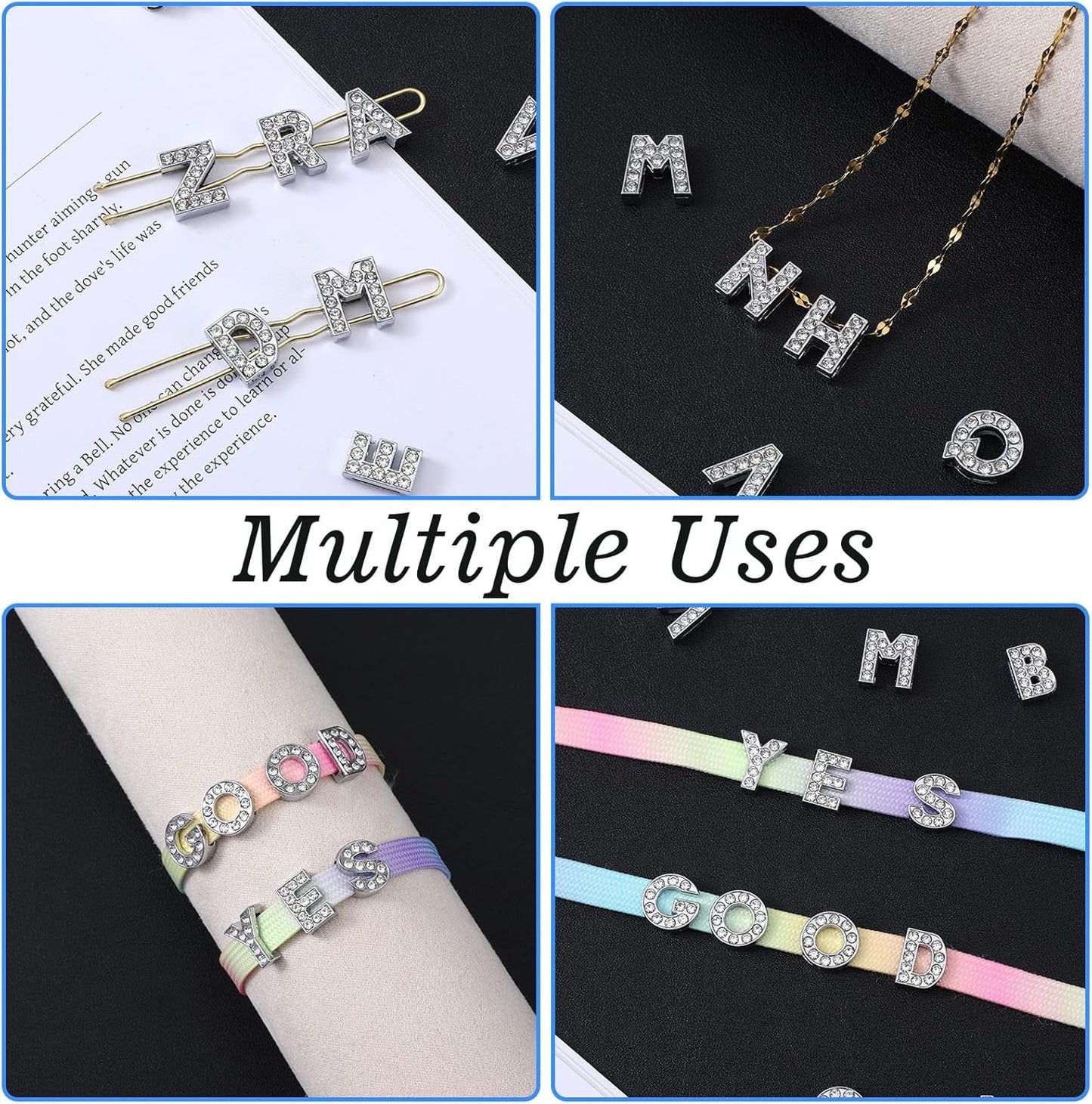 52Pcs A-Z Rhinestone Letter Charms for Bracelet,Alphabet Junk Case Charms for Jewelry Making Alphabet Beads DIY Bracelet Charm Supplies