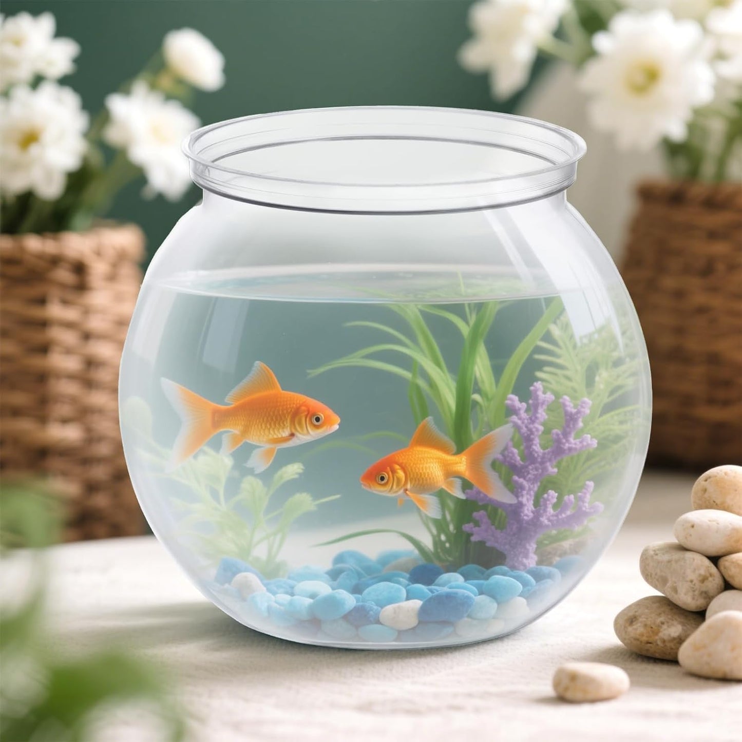 Mini Plastic Fish Bowl 27 oz Decorative Small Fishbowl, Aquarium Fish Bowls Unbreakable Heavy Duty Bowl for Centerpiece Vases, Party Decorations, Pack of 1