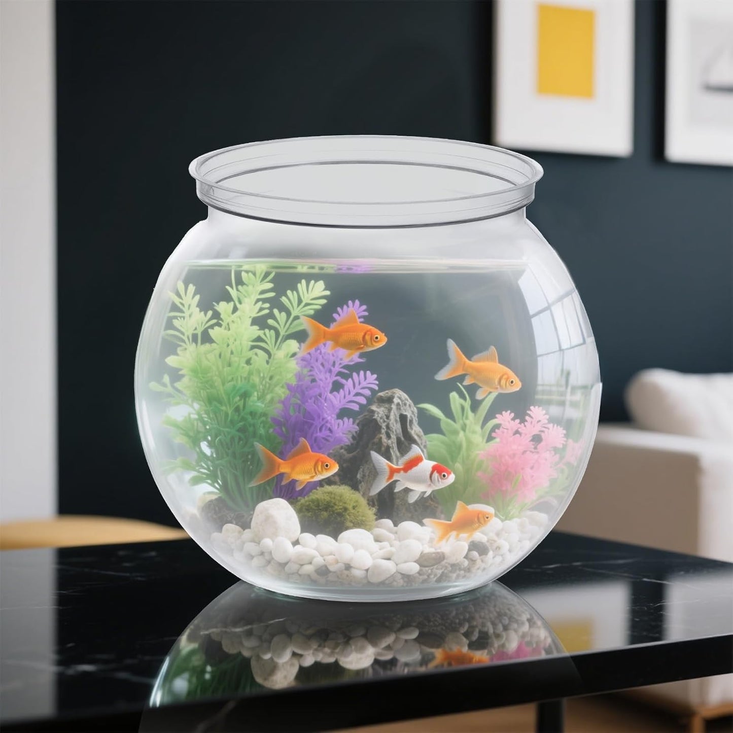 Mini Plastic Fish Bowl 27 oz Decorative Small Fishbowl, Aquarium Fish Bowls Unbreakable Heavy Duty Bowl for Centerpiece Vases, Party Decorations, Pack of 1