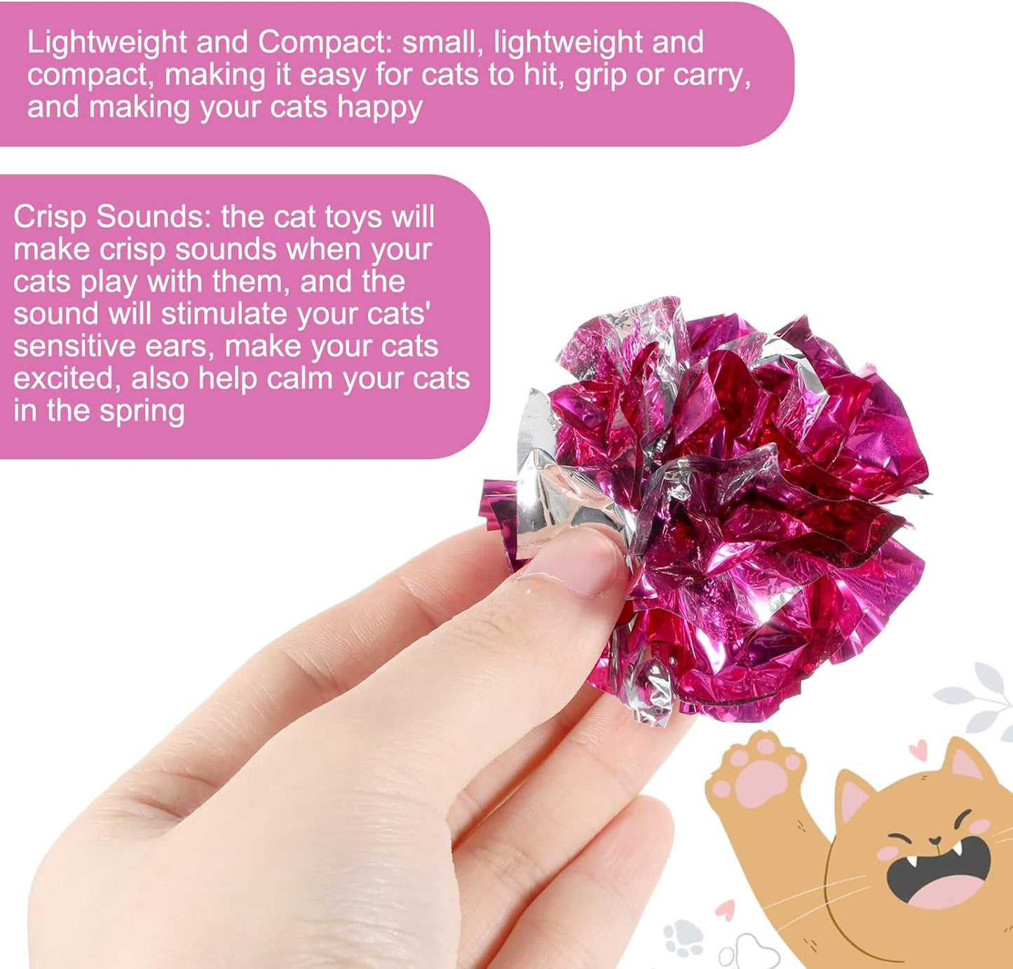 Vin Beauty 30 Pcs Cat Crinkle Balls Toy 2.36 Inch Interactive Crinkle Balls for Cats, Colorful Chew and Chase Training Activity Cat Toys for Indoor Kittens to Keep Fit Active