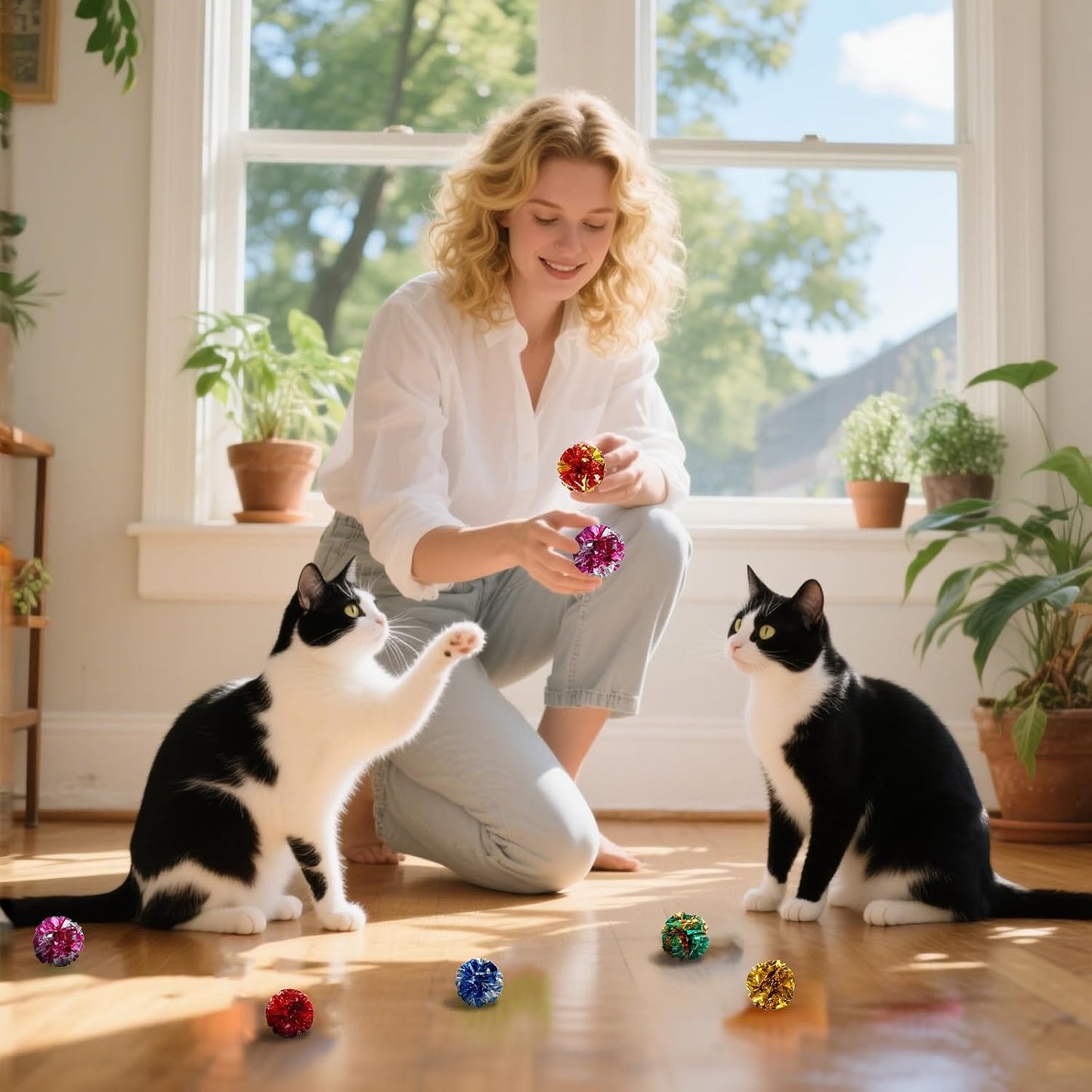 Vin Beauty 30 Pcs Cat Crinkle Balls Toy 2.36 Inch Interactive Crinkle Balls for Cats, Colorful Chew and Chase Training Activity Cat Toys for Indoor Kittens to Keep Fit Active