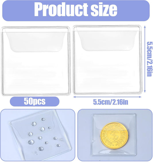 50 Pack Plastic Coin Sleeves, 2.1 x 2.1 Inch Clear Plastic Coin Protectors Small Pouches for Coins Holder Storage Individual Coins Holders for Currency Bills Collectors
