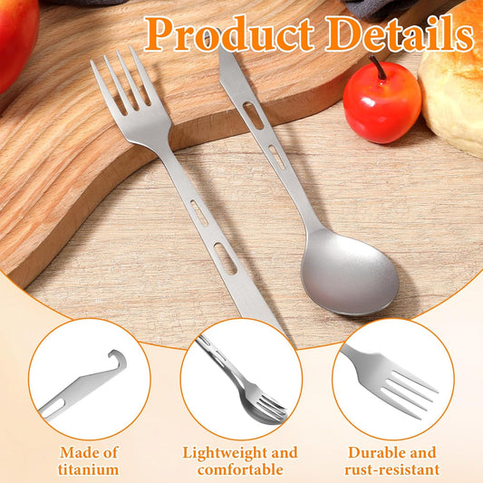 Titanium Spork Titanium Fork Spoon Set Camping Utensils, Ultralight Backpacking Utensils, Travel Cutlery Set, Heat-Resistant & Rustproof, Hiking Survival Gear