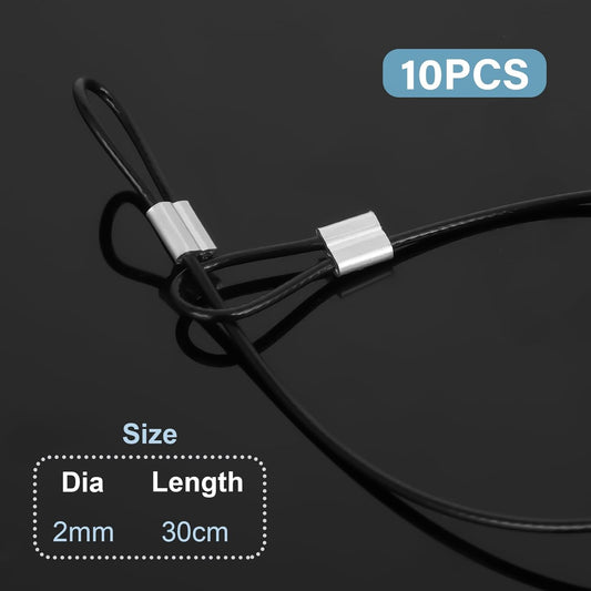 10PCS Stainless Steel Cable with Loops, 12 Inch 2mm Security Cable Short Wire Lock Cable Lanyard Chain Link Lock Vinyl Coated Thin Wire Rope for Outdoor Gates, Bikes, Luggage