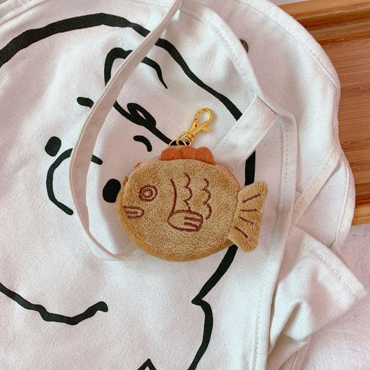 1Pc Brown Cute Plush Coin Purse Keychain, Mini Wrist Purse Bag, Japanese Creative Adjustable Soft Taiyaki Coin Pendant With Zipper Plush Pouch for Girl Women's Coin Purses and Pouches, Fish