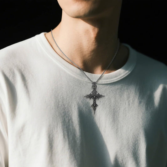 Kvekstio Vintage Gothic Skull Cross Pendant Necklace for Women Men, Halloween Party Cosplay Accessory, Punk Rock Gift, Goth Skeleton Cross Dark Religious Statement Jewelry for Christian, Birthday