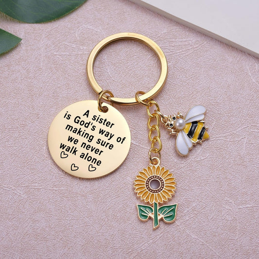 Sunflower Keychain for Women Inspirational Christmas Birthday Graduation Jewelry Gifts for Mom Daughter Wife Friend Sister