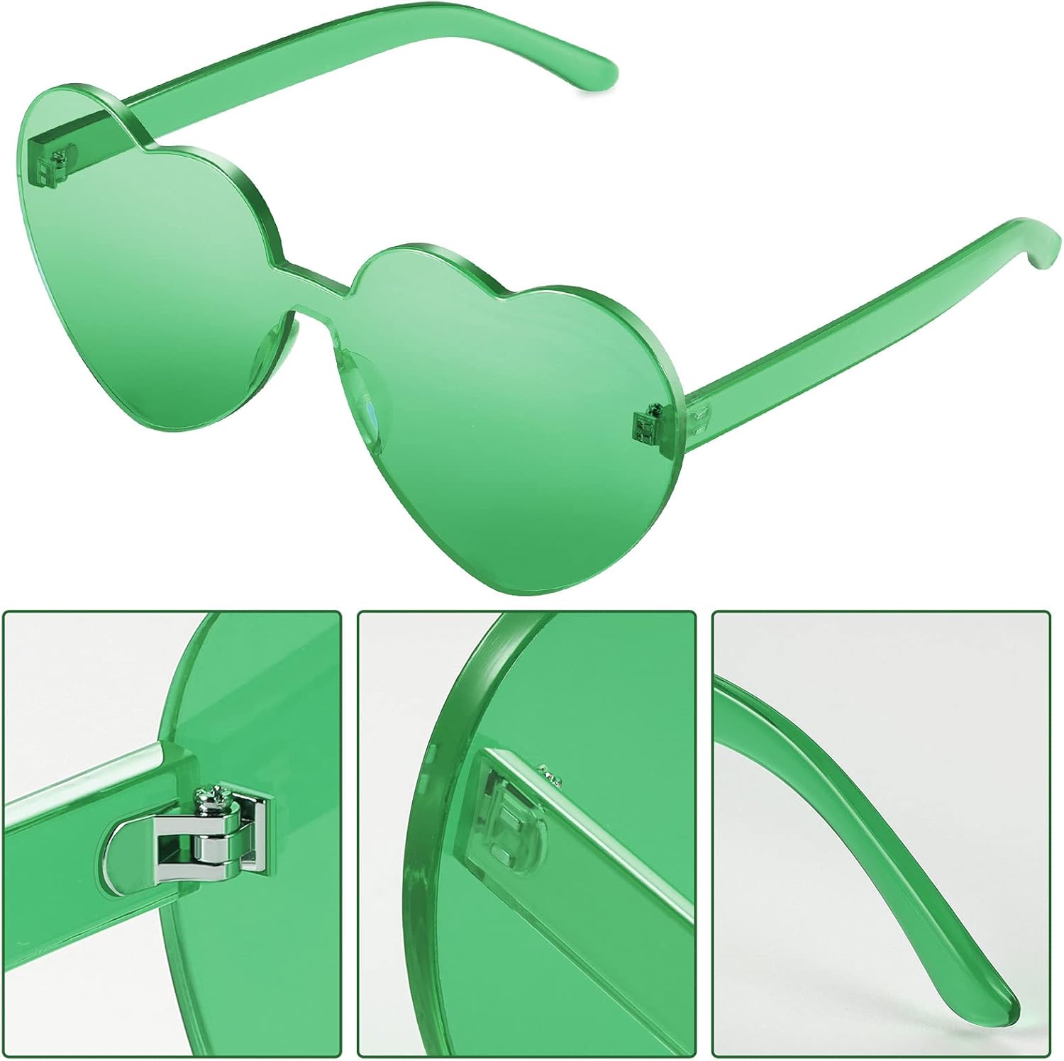 Maxdot 2 Pieces Heart Shape Rimless Sunglasses Transparent Candy Color Frameless Glasses Love Eyewear.