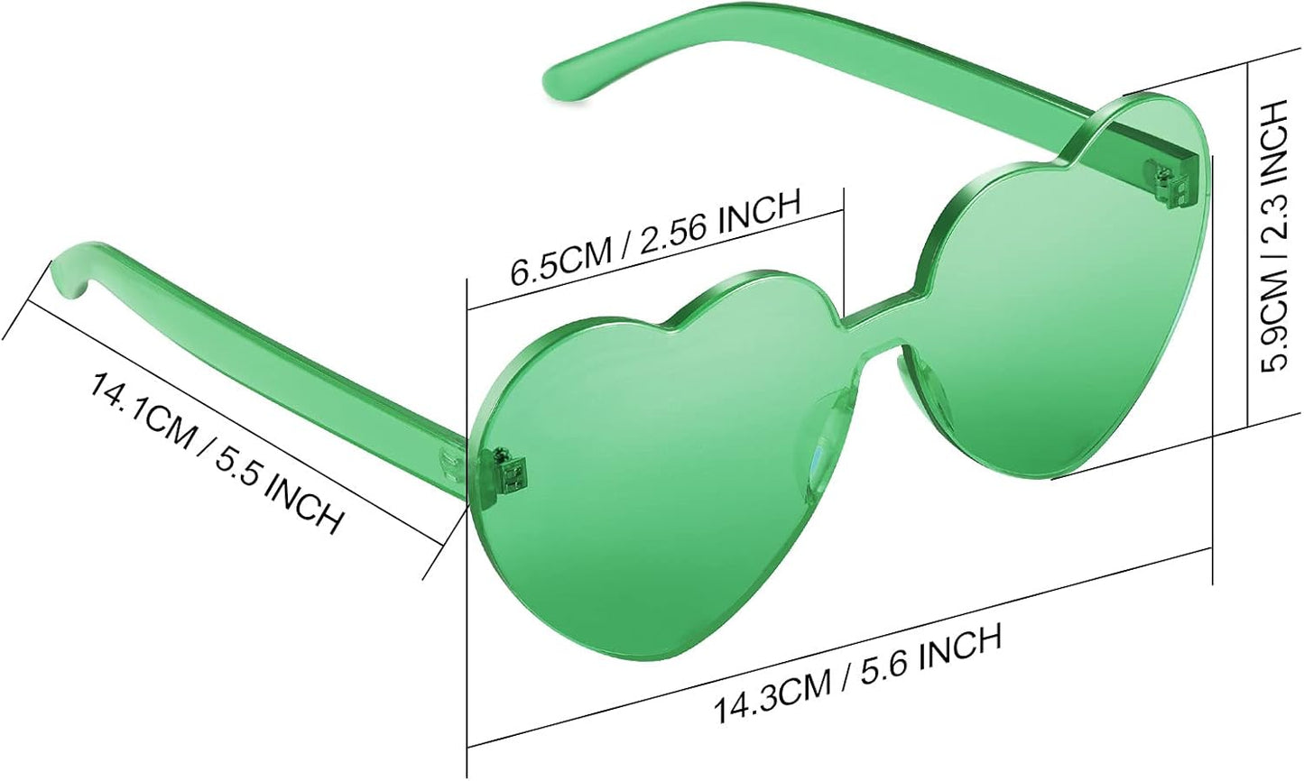 Maxdot 2 Pieces Heart Shape Rimless Sunglasses Transparent Candy Color Frameless Glasses Love Eyewear.