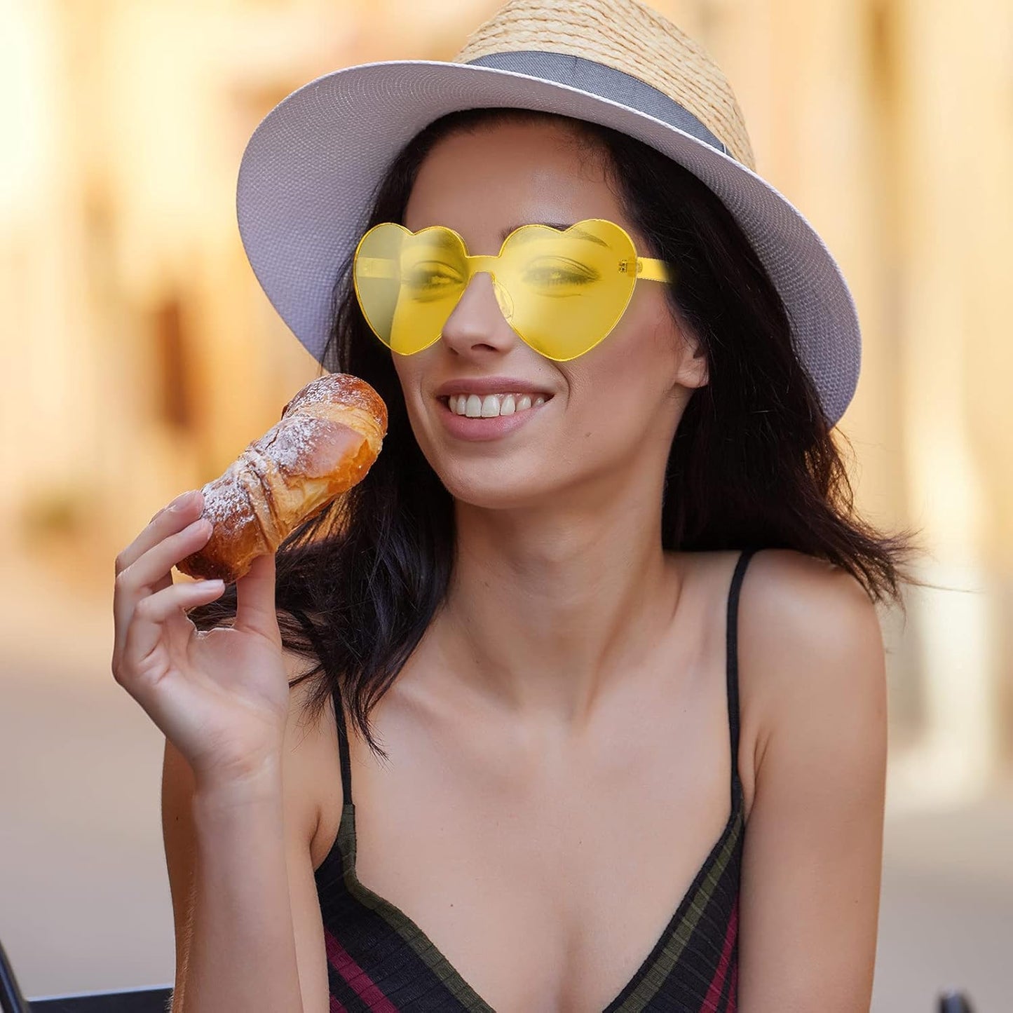 Maxdot 2 Pieces Heart Shape Rimless Sunglasses Transparent Candy Color Frameless Glasses Love Eyewear.