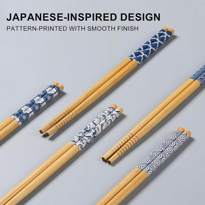 10 Pairs Reusable Bamboo Chopsticks, Japanese Style Natural Bamboo Wooden Chopstick Classic Style Chop Stick 8.8 Inch