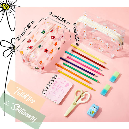 Amylove 2 Pack Cute Flower Makeup Bags Daisy Zipper Pouches Floral Pencil Pouch Portable Toiletry Pouches for Women Travel Vacation Bathroom School Organizing(Daisy).
