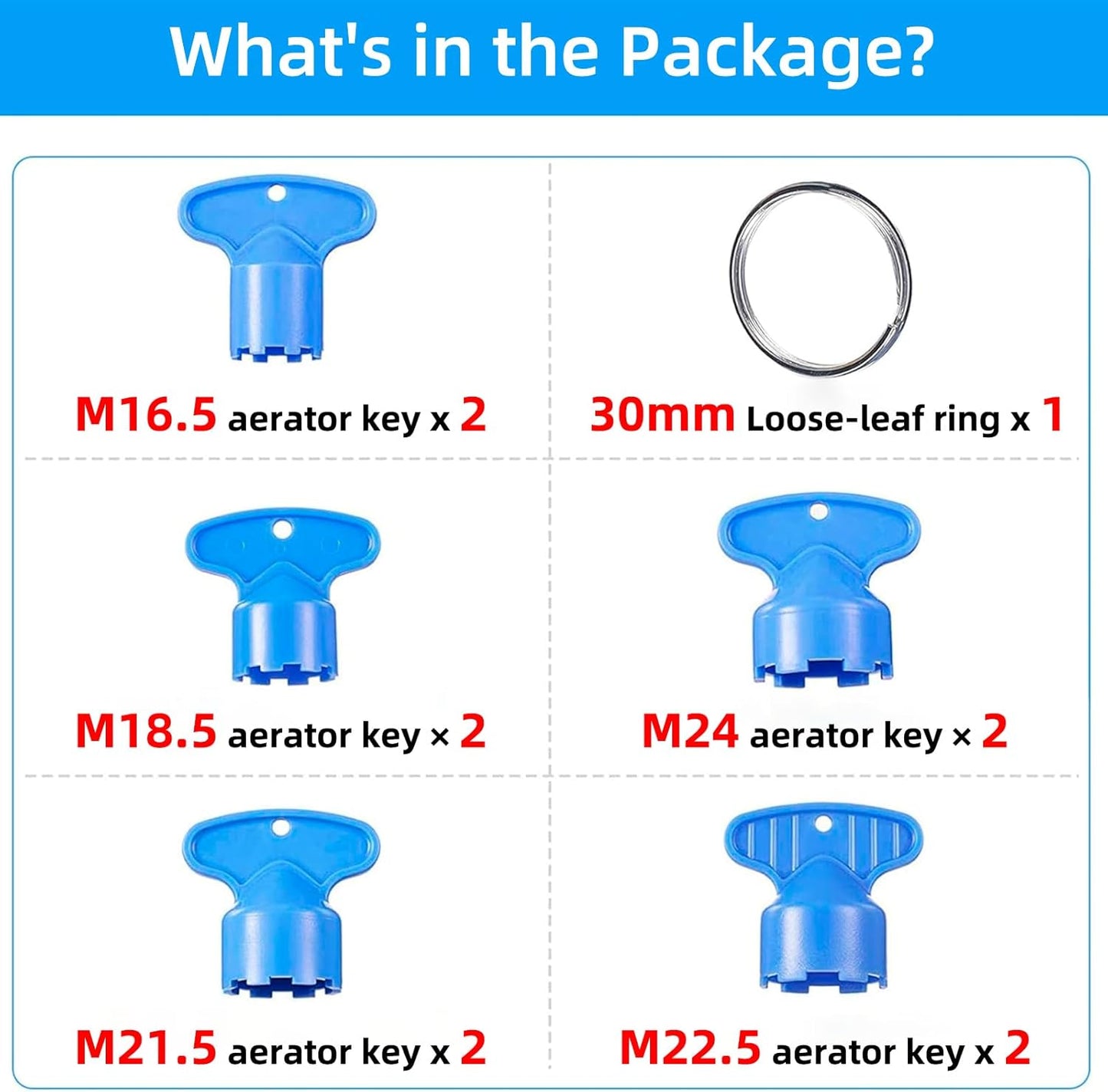 10 Pieces Faucet Aerator Key, Aerator Wrench with a Ring for Easy Storage Removal Wrench Tool for M16.5 M18.5 M21.5 M22.5 M24 5 Set (Pack of 2)