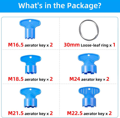 10 Pieces Faucet Aerator Key, Aerator Wrench with a Ring for Easy Storage Removal Wrench Tool for M16.5 M18.5 M21.5 M22.5 M24 5 Set (Pack of 2)