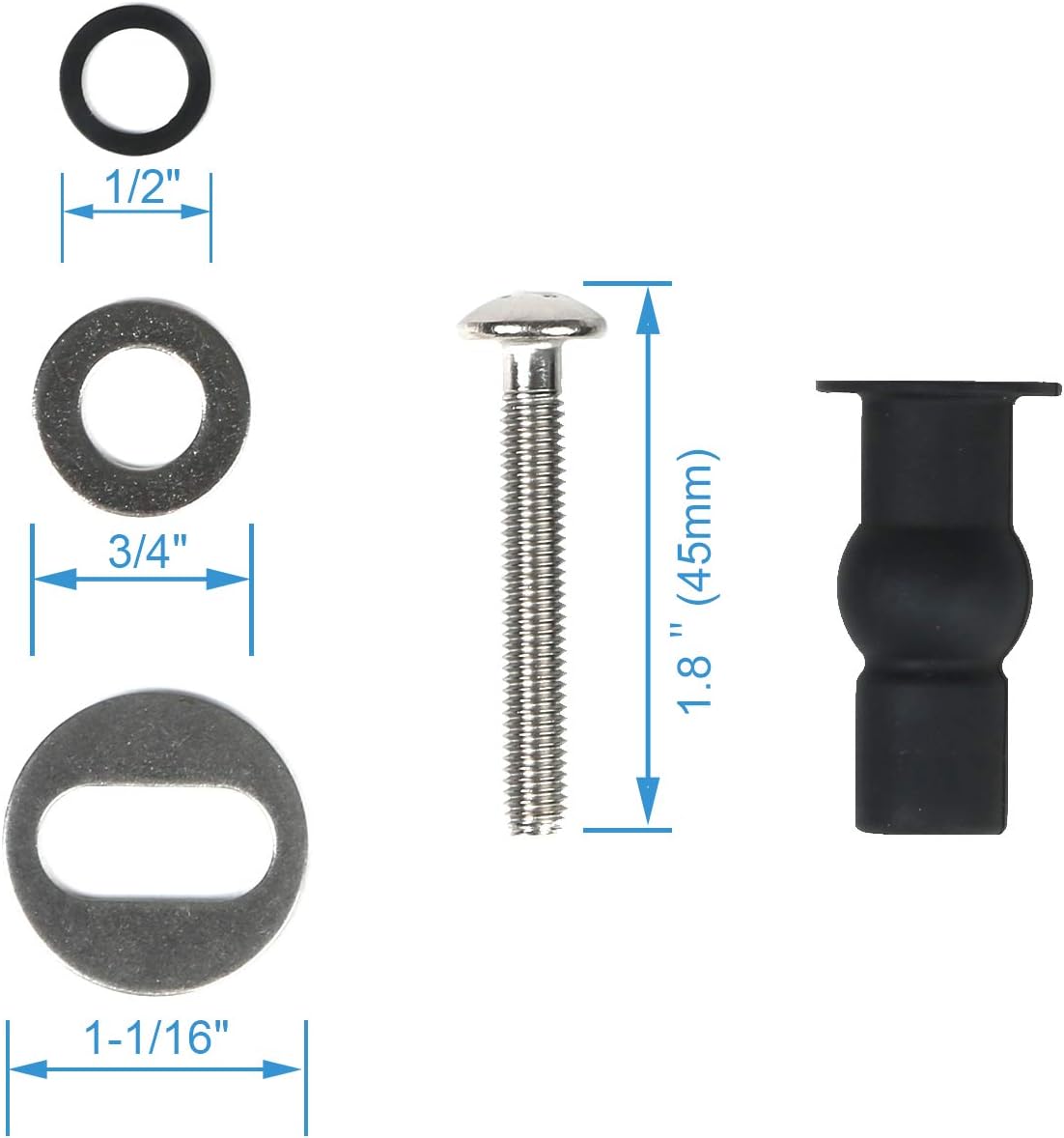 6 Pack Universal Toilet Seat Hinges Screw, Blind Hole fixings Expanding Rubber Top Fix Nuts Screws for Top Mounting Toilet Seat Hinges-3 Pairs (with One Expandable Ball)