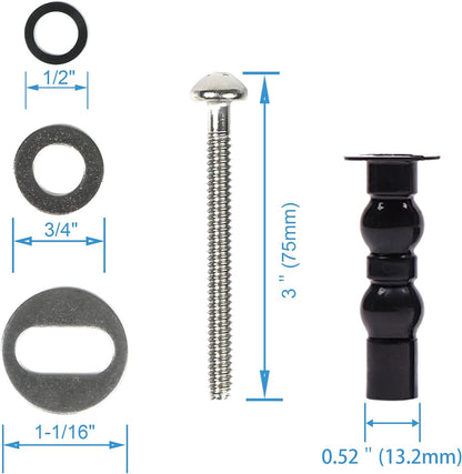 6 Pack Universal Toilet Seat Hinges Screw - Blind Hole Fixings Expanding Rubber Top Fix Nuts for Top Mounting - 3 Pairs With Two Expandable Ball