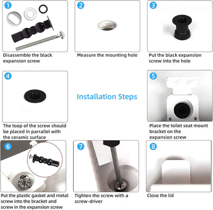 6 Pack Universal Toilet Seat Hinges Screw - Blind Hole Fixings Expanding Rubber Top Fix Nuts for Top Mounting - 3 Pairs With Two Expandable Ball