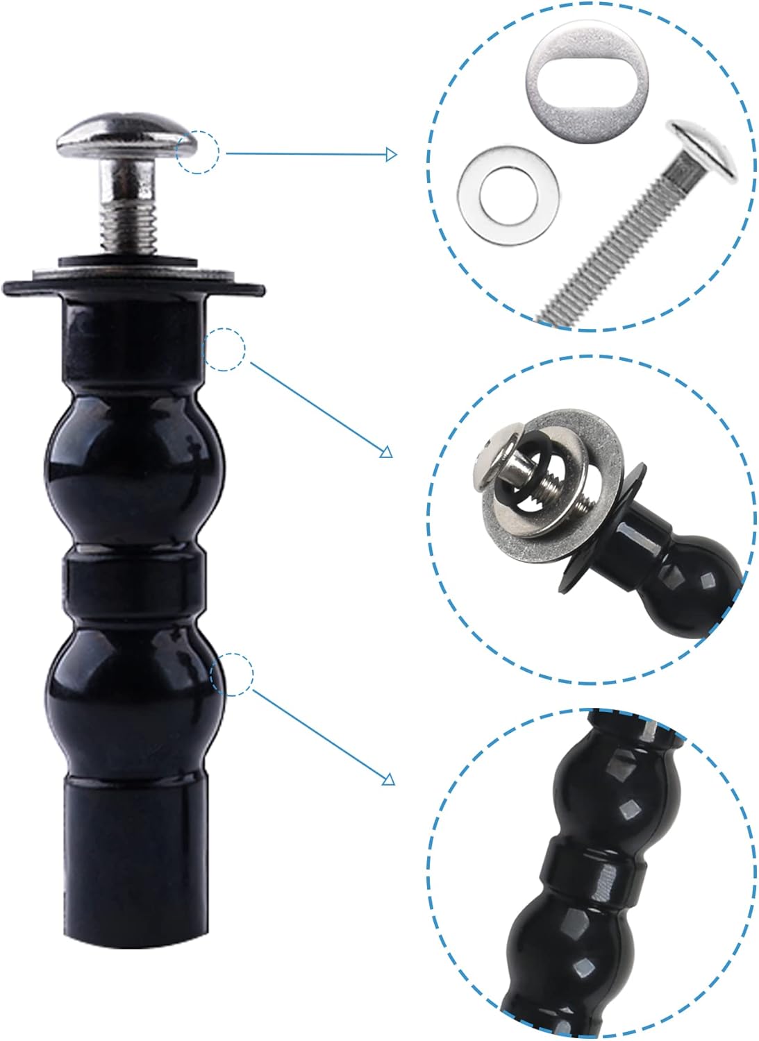 6 Pack Universal Toilet Seat Hinges Screw - Blind Hole Fixings Expanding Rubber Top Fix Nuts for Top Mounting - 3 Pairs With Two Expandable Ball