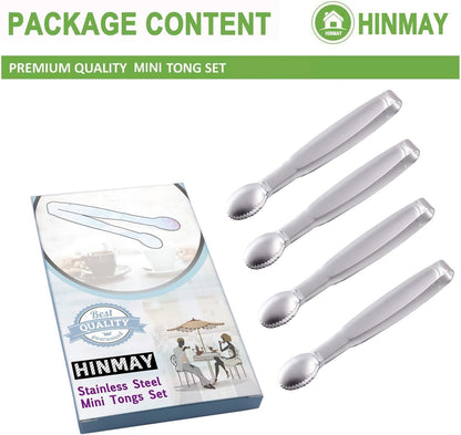 5" Mini Serving Tongs Set, Tiny Stainless Steel Small Tongs for Appetizers, Tea Party, Coffee Bar, Desserts, Set of 4