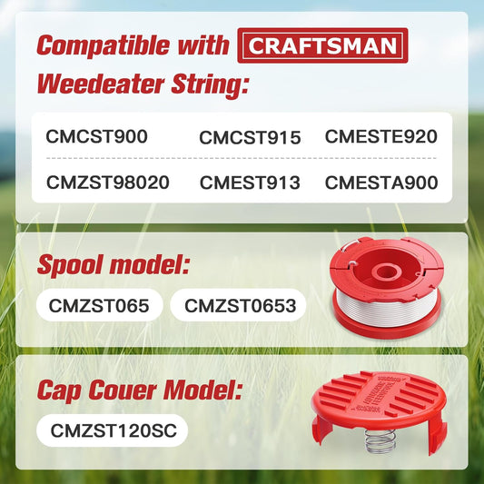 CMZST0653 Weed Eater String Compatible with Craftsman Weed Wacker, 0.065" 30Ft String Trimmer Replacement Line, Auto Feed Weed Eater String Line for Craftsman String Trimmer Edger(3 Spool)