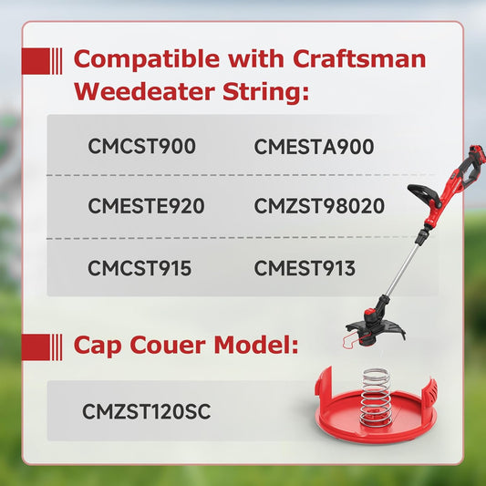 CMZST120SC String Trimmer Spool Cap for Craftsman Weed Eater CMCST900, CMEST913, CMESTE920, CMZST98020, CMESTA900, CMCST915, (4 Cap, 4 Spring)