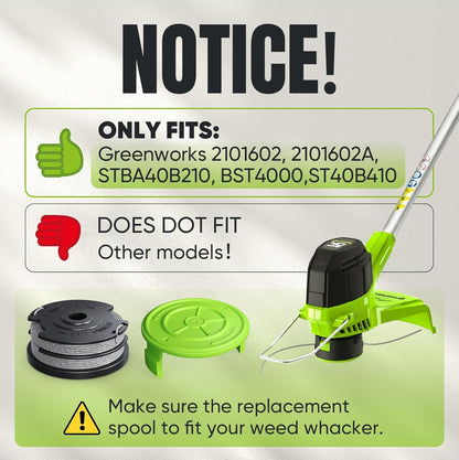 14 Pack Replacement Spool for Greenworks Weed Eater, 0.065" 18ft Dual Line String Trimmer Line Spool(2900719) Compatible with Greenworks Cordless Trimmer(12 Line Spools+2 Cap)