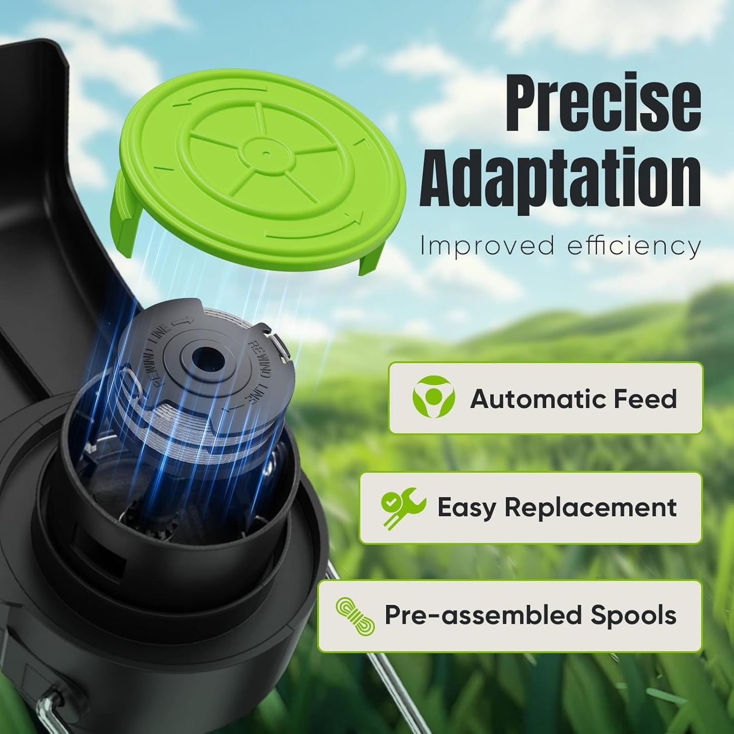 14 Pack Replacement Spool for Greenworks Weed Eater, 0.065" 18ft Dual Line String Trimmer Line Spool(2900719) Compatible with Greenworks Cordless Trimmer(12 Line Spools+2 Cap)