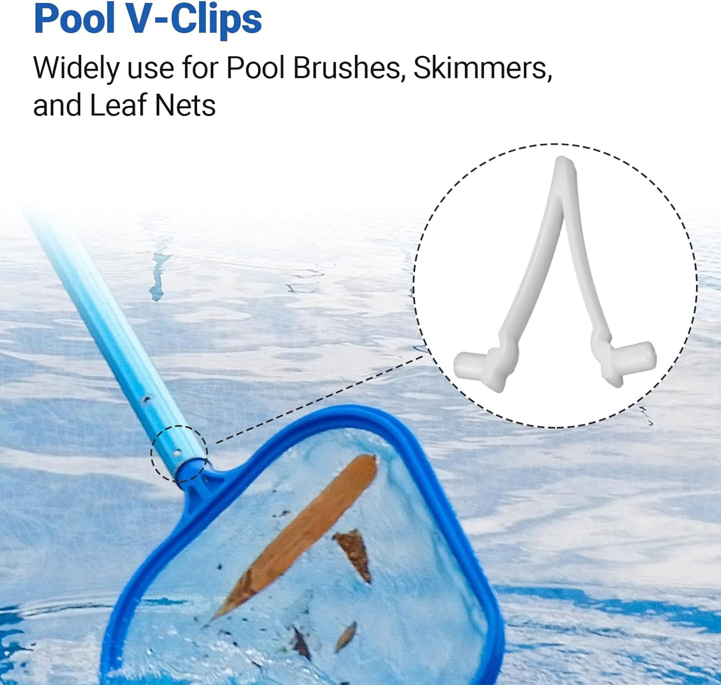 (21-Pack)  Replacement Pool V-Clips - Pool Brush Plastic Clips/Pool Pole Net Clips for Cleaning Pool Walls - Perfect for Pool Brushes, Skimmers, and Leaf Nets - Made from Heavy-Duty Plastic